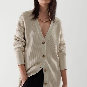 COS Cream Heavy Knit Oversized Button-Up Cardigan